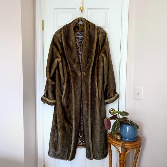 dennis basso Jackets & Blazers - Dennis Basso • Full Length Faux Fur Brown Coat